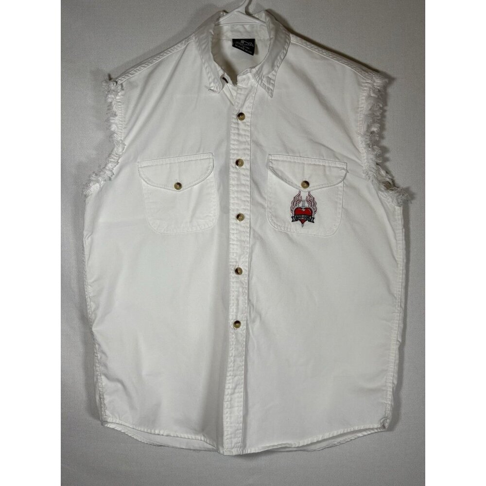 FAST‎ GEAR Bad Girl Biker Sleeveless Button Down Top Size Large Moto 90's Y2K